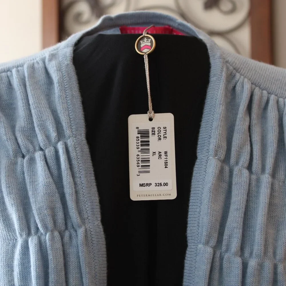 Peter Millar Long Cashmere Cardigan Sweater with Tie Light Blue XL New - Picture 2 of 11